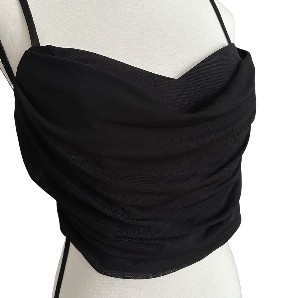 Lulu's Black Ruched Crop Top -‎ Large - Picture 2 of 7
